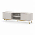 Mobile TV basso grigio chiaro in MDF laminato con ante scanalate e ripiani 180 x 40 x 60 cm