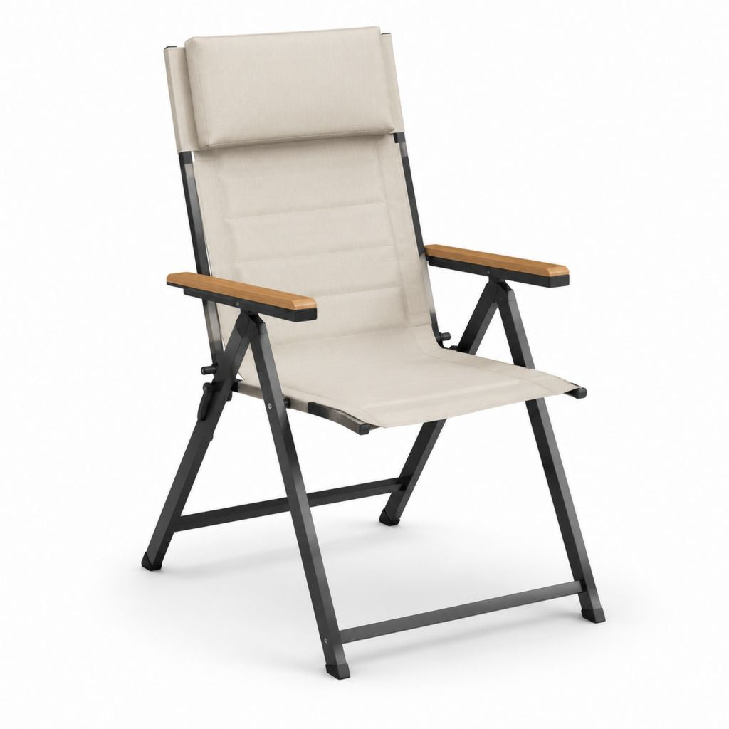 Sedia da giardino pieghevole reclinabile beige in poliestere e acciaio 110 x 58 x 72 cm