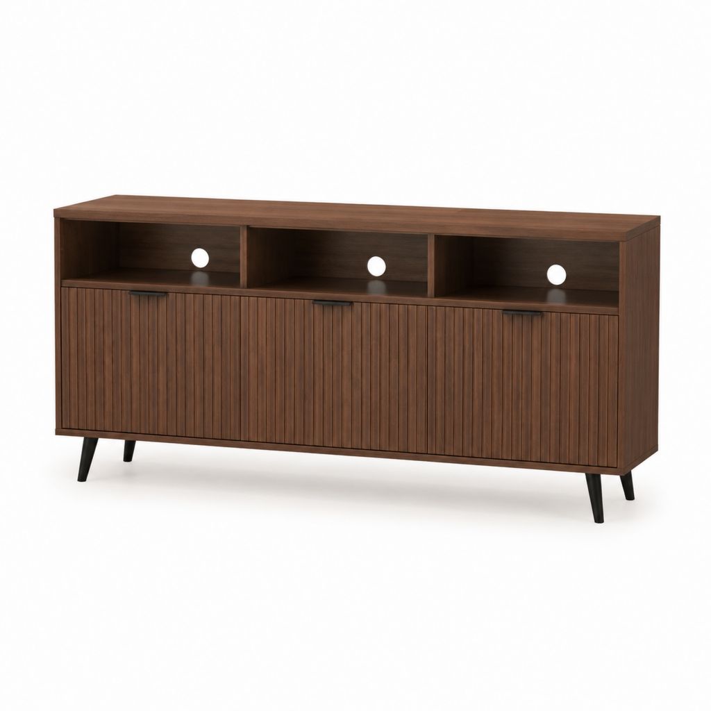 Mobile TV rettangolare noce in MDF 180 x 40 x 80 cm con 3 ante e passacavi