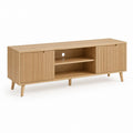 Mobile TV in MDF impiallacciato rovere naturale rettangolare 160 x 40 x 55 cm con 2 ante e vano cavi