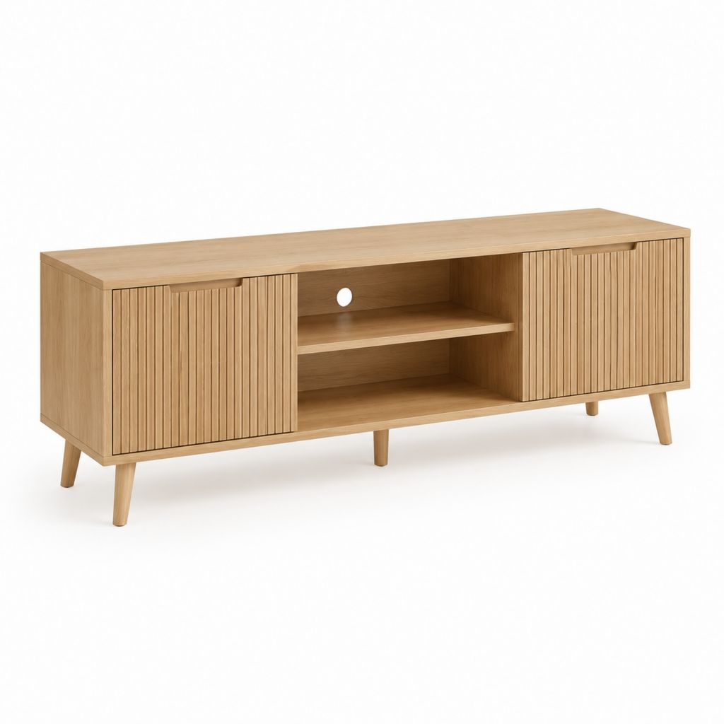 Mobile TV in MDF impiallacciato rovere naturale rettangolare 160 x 40 x 55 cm con 2 ante e vano cavi