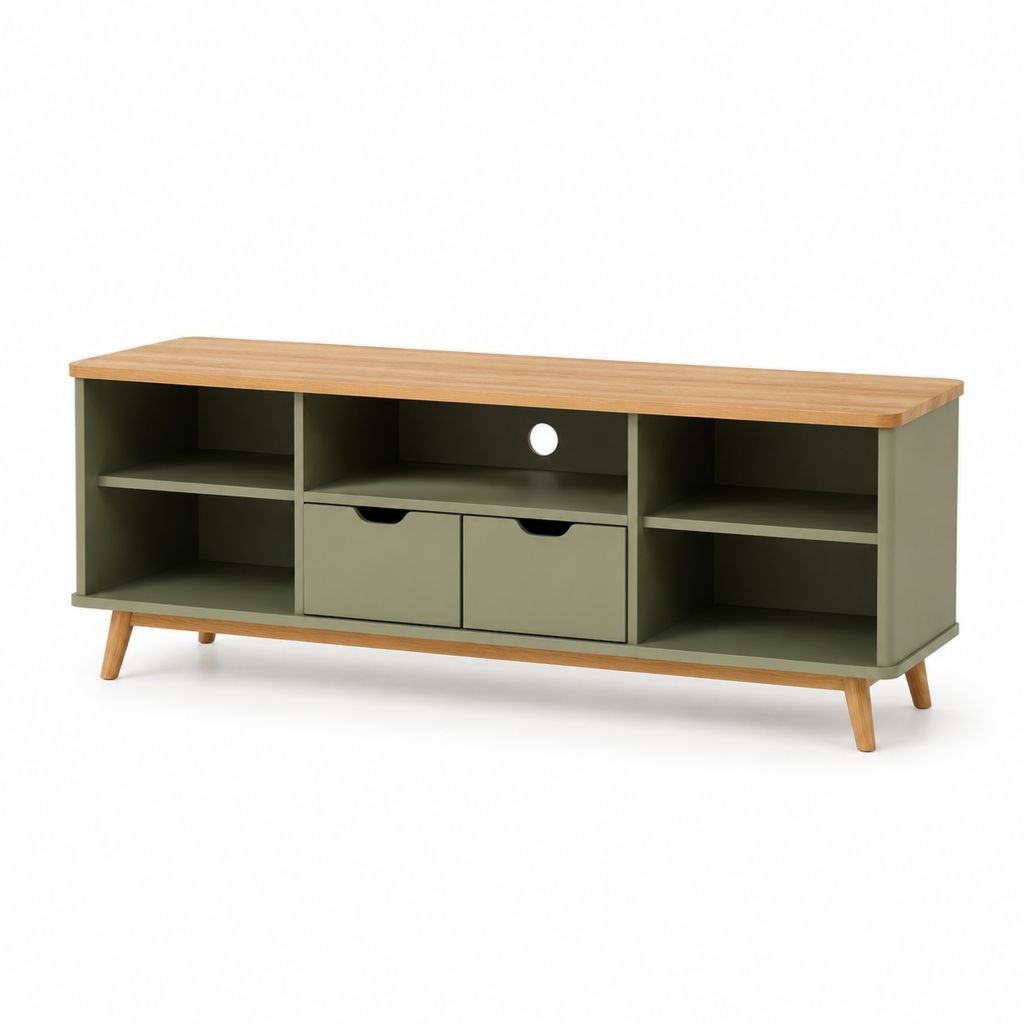 Mobile TV verde in MDF con piano effetto rovere 140 x 40 x 60 cm