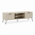 Mobile TV basso beige in MDF con ante scanalate e gambe in acciaio 160 x 40 x 55 cm