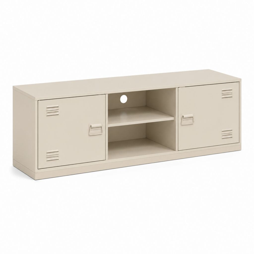 Mobile TV basso beige in acciaio verniciato con 2 ante e 2 vani aperti 120 x 40 x 50 cm