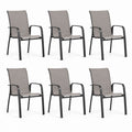 Set 6 sedie da giardino impilabili grigio in textilene e acciaio 54 x 63 x 90 cm