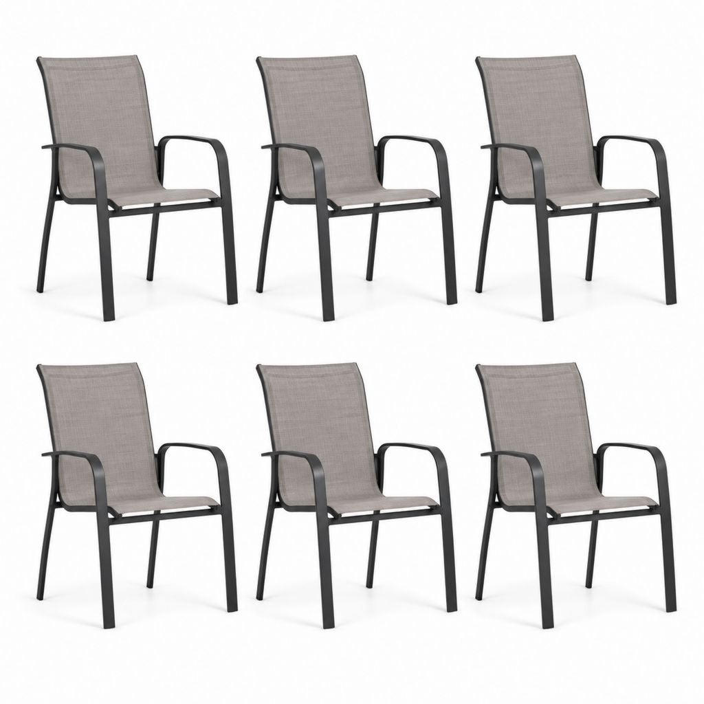 Set 6 sedie da giardino impilabili grigio in textilene e acciaio 54 x 63 x 90 cm