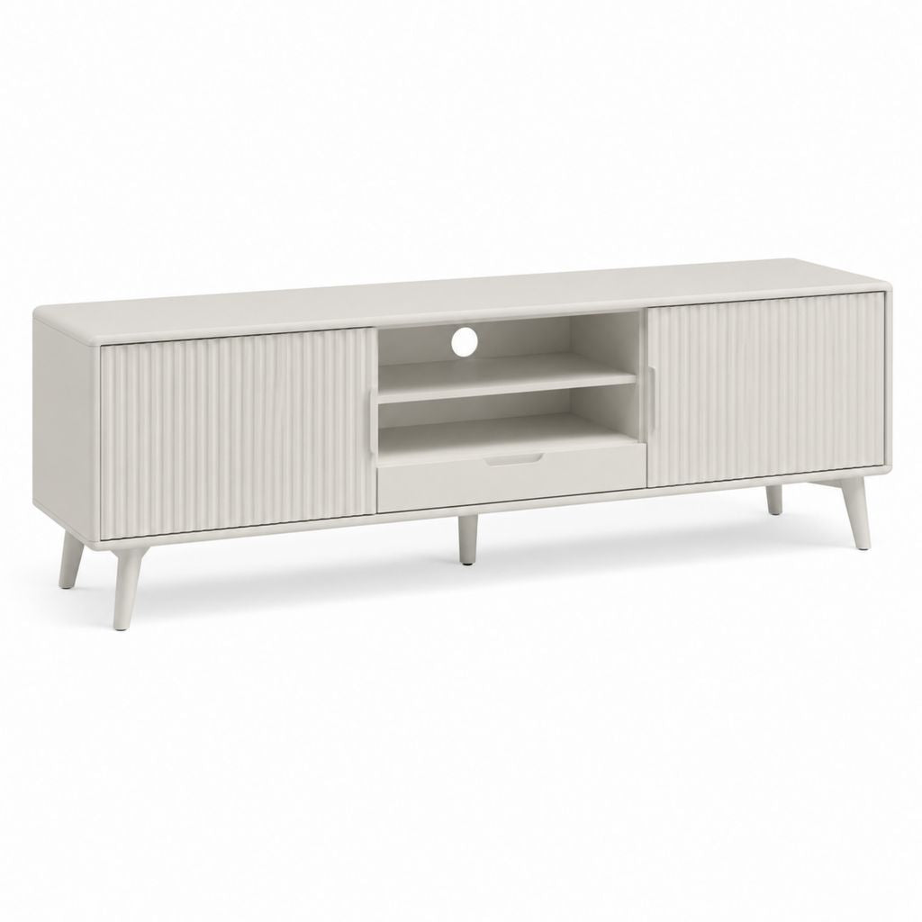 Mobile TV bianco in MDF rettangolare con 2 ante 1 cassetto e ripiani 160 x 40 x 60 cm