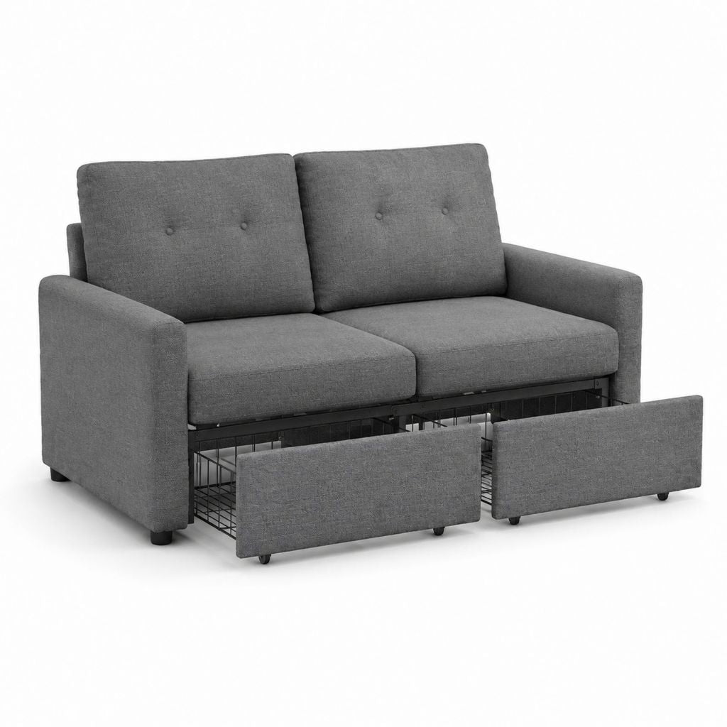 Divano 2 posti con 2 cassetti grigio scuro in poliestere 152 x 82 x 86 cm
