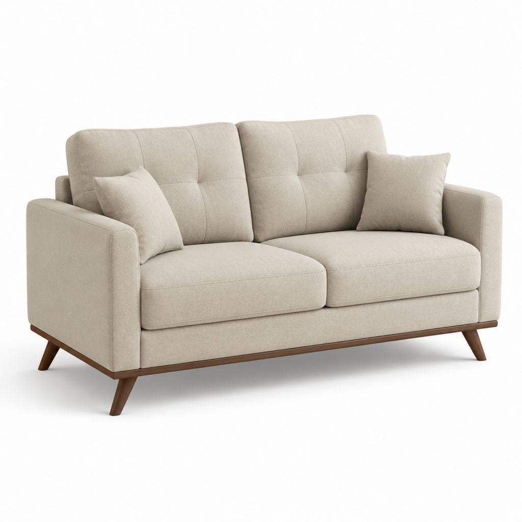 Divano 2 posti beige in poliestere con gambe in legno massello 160 x 88 x 86 cm