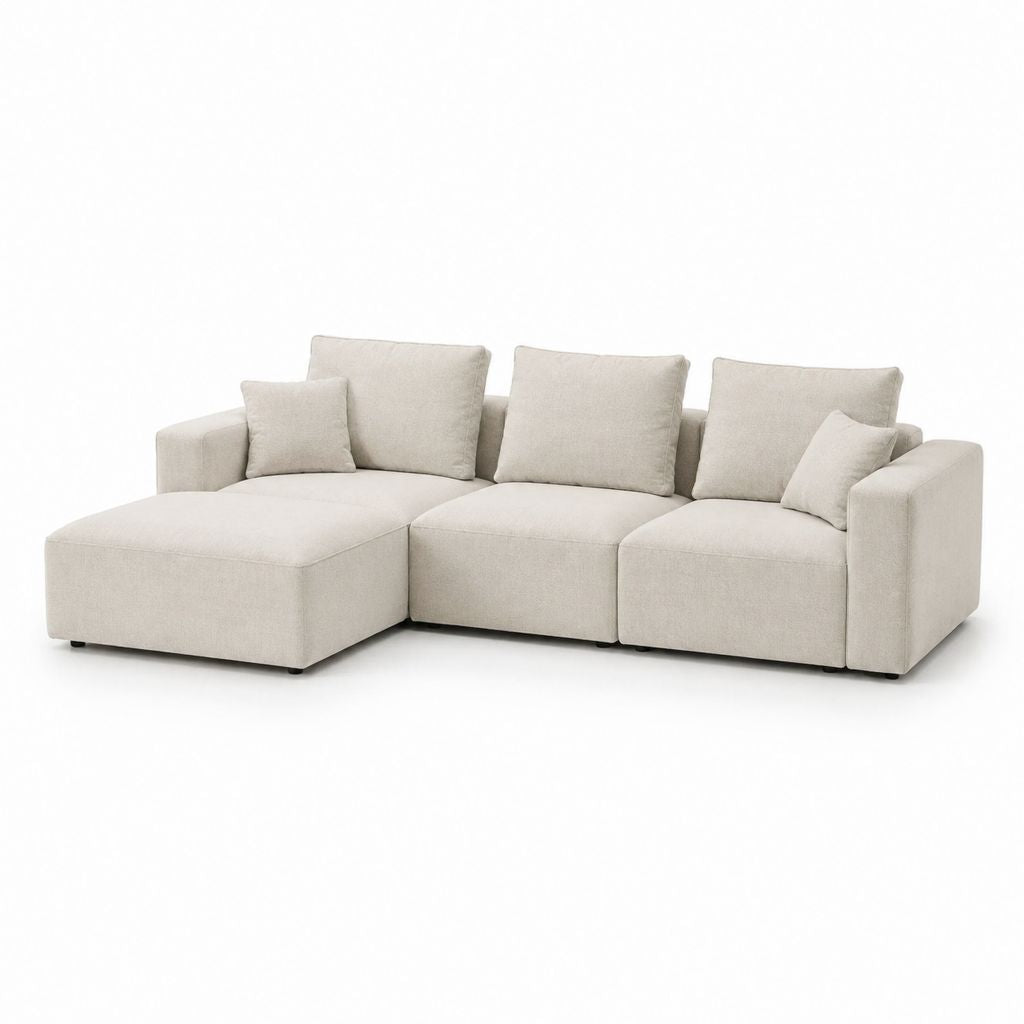 Divano angolare modulare 3 posti beige in poliestere con chaise longue 280 x 160 x 85 cm