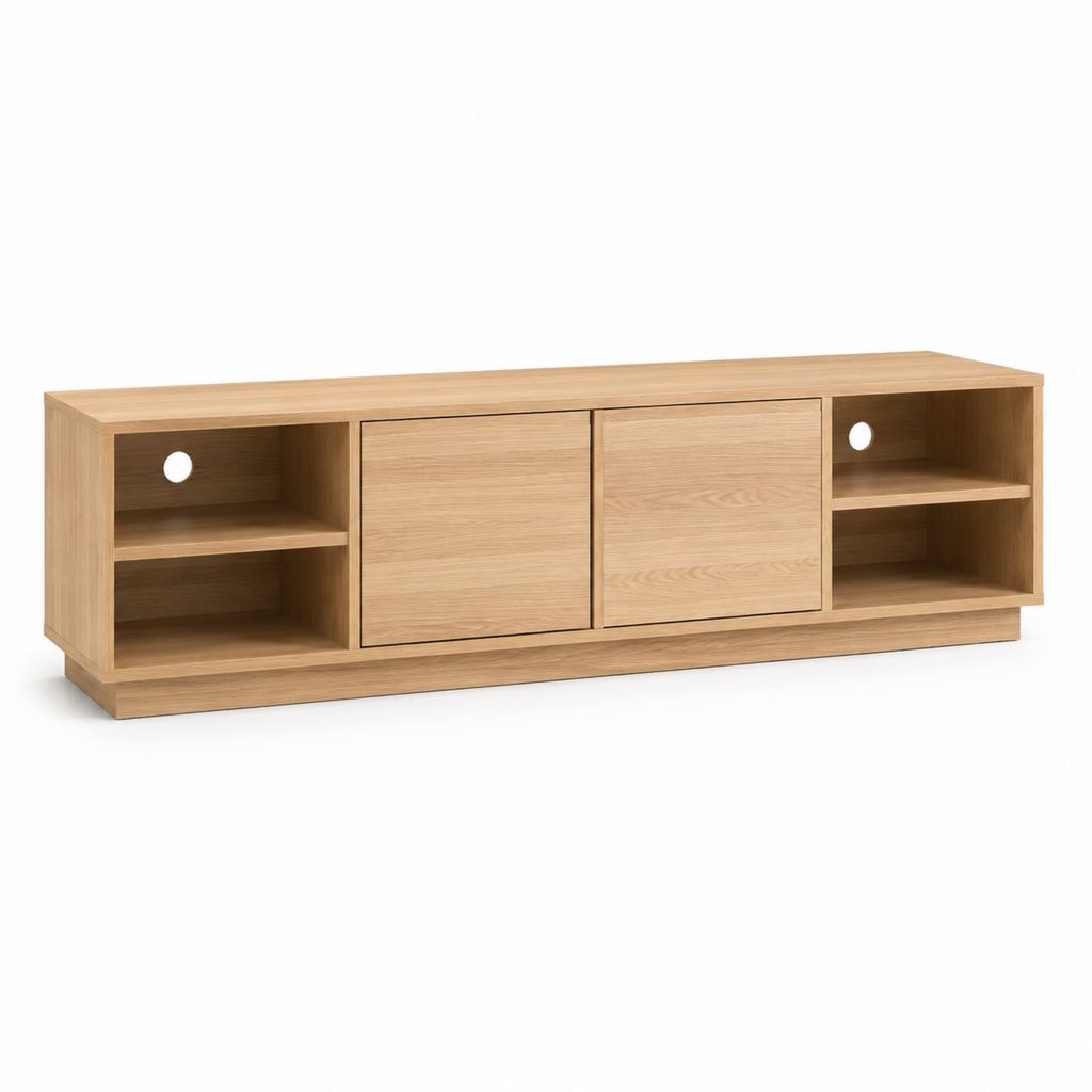 Mobile TV basso rovere in MDF rettangolare con 2 ante e vani aperti 180 x 40 x 55 cm