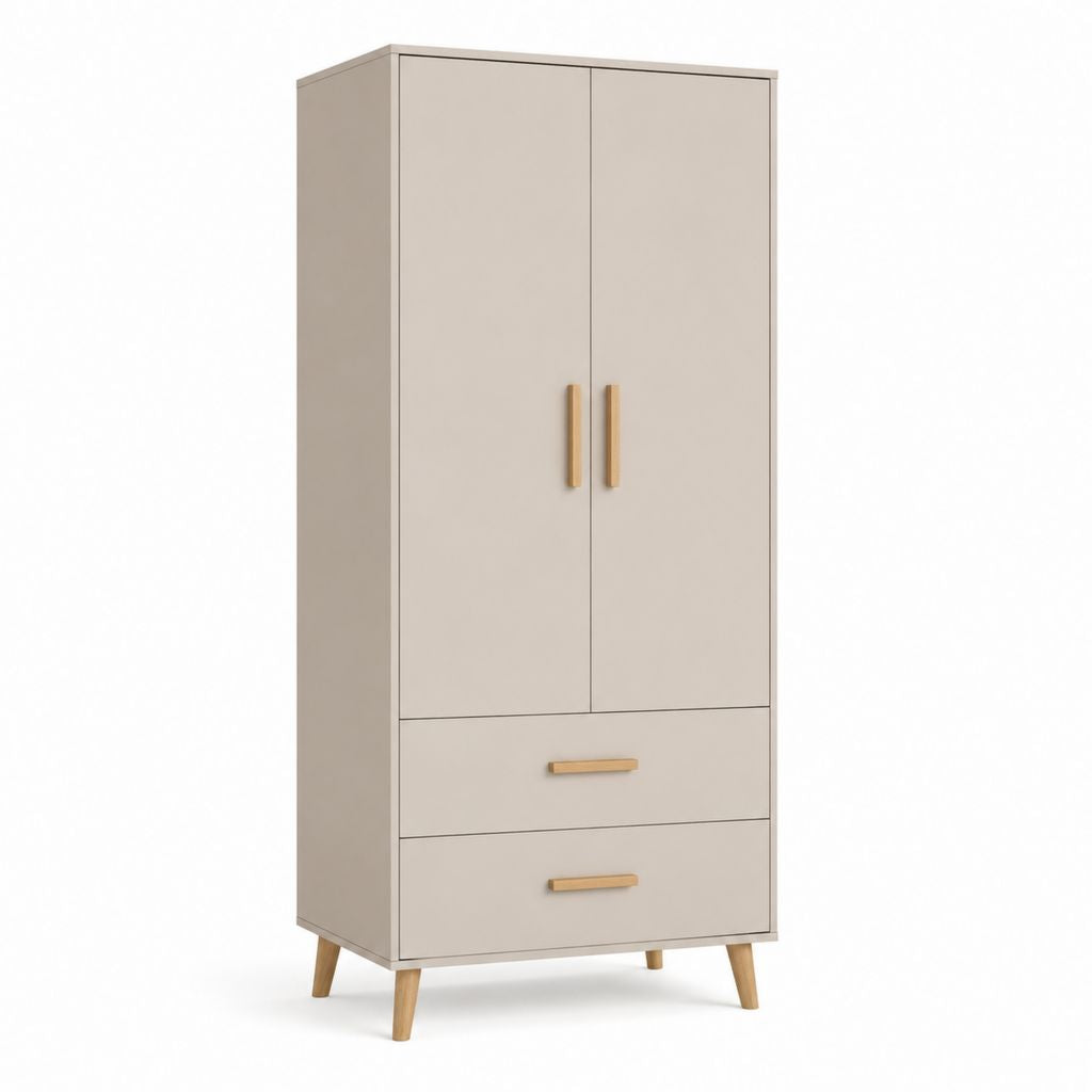 Armadio guardaroba 2 ante con 2 cassetti beige in pannello truciolare rettangolare 80 x 50 x 180 cm