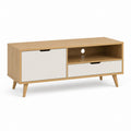Mobile TV rettangolare rovere e bianco in pannelli di particelle 120 x 40 x 60 cm con anta cassetto e vano passacavi