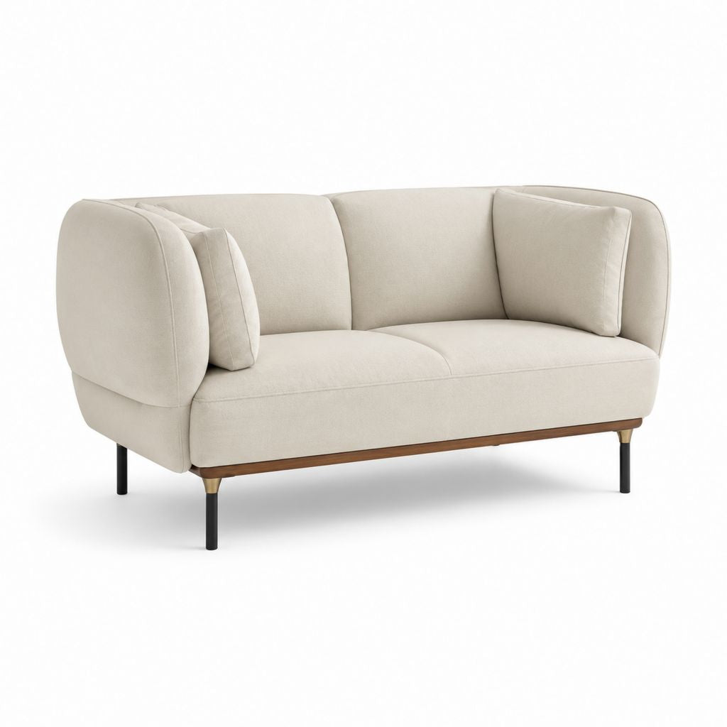 Divano 2 posti beige in poliestere con braccioli arrotondati 160 x 88 x 82 cm