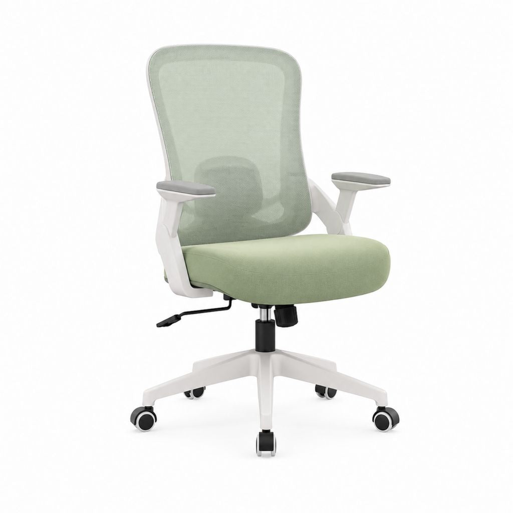 Sedia da ufficio girevole verde chiaro in rete di poliestere con schienale alto e braccioli 62 x 62 x 94-104 cm
