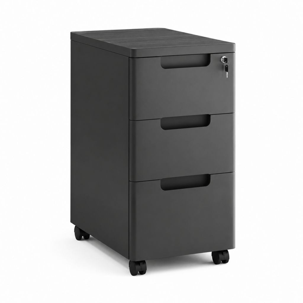Cassettiera ufficio a 3 cassetti con serratura nera in acciaio e MDF rettangolare 40 x 50 x 65 cm