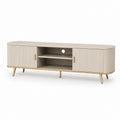 Mobile TV da soggiorno beige in MDF con ante scanalate 180 x 40 x 55 cm