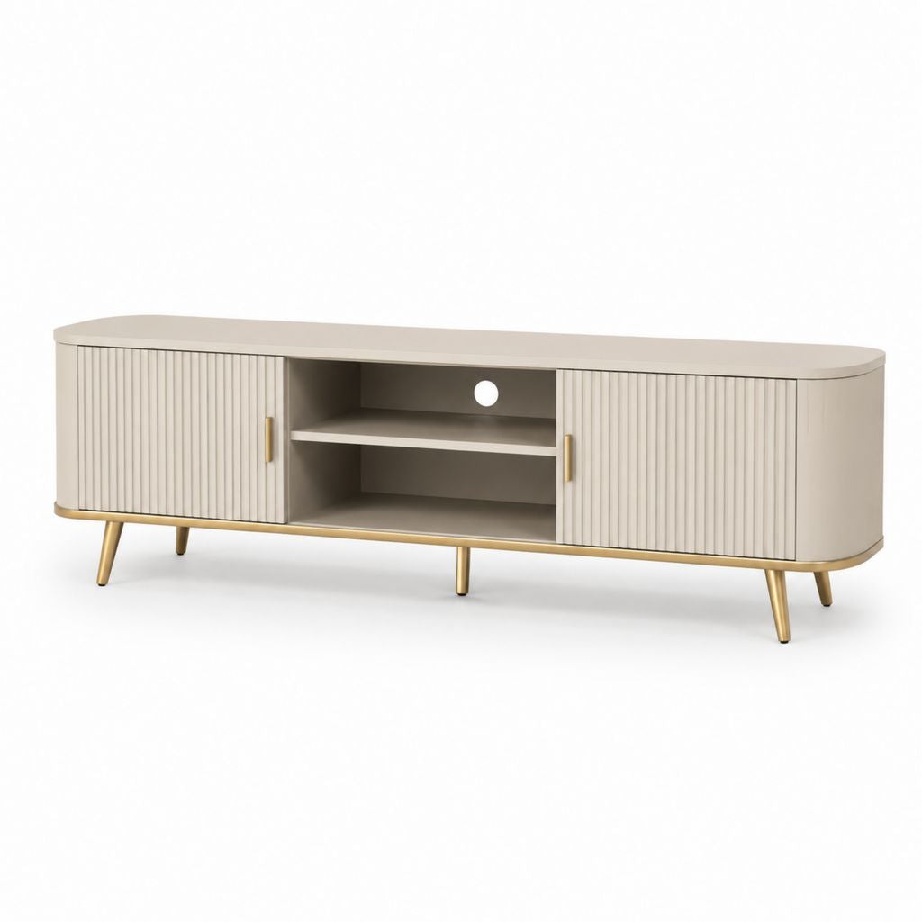 Mobile TV da soggiorno beige in MDF con ante scanalate 180 x 40 x 55 cm