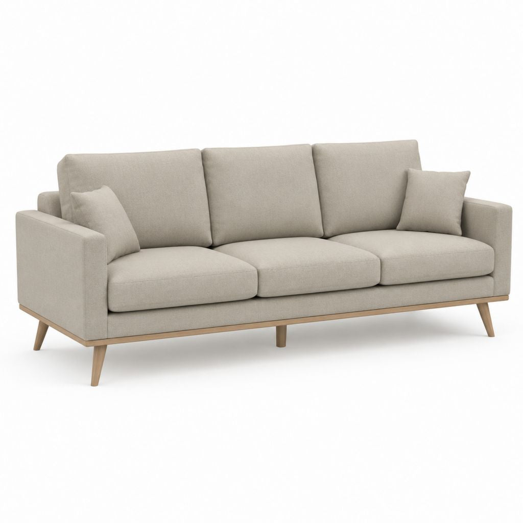 Divano 3 posti beige in poliestere con struttura in legno massello rettangolare 220 x 90 x 85 cm