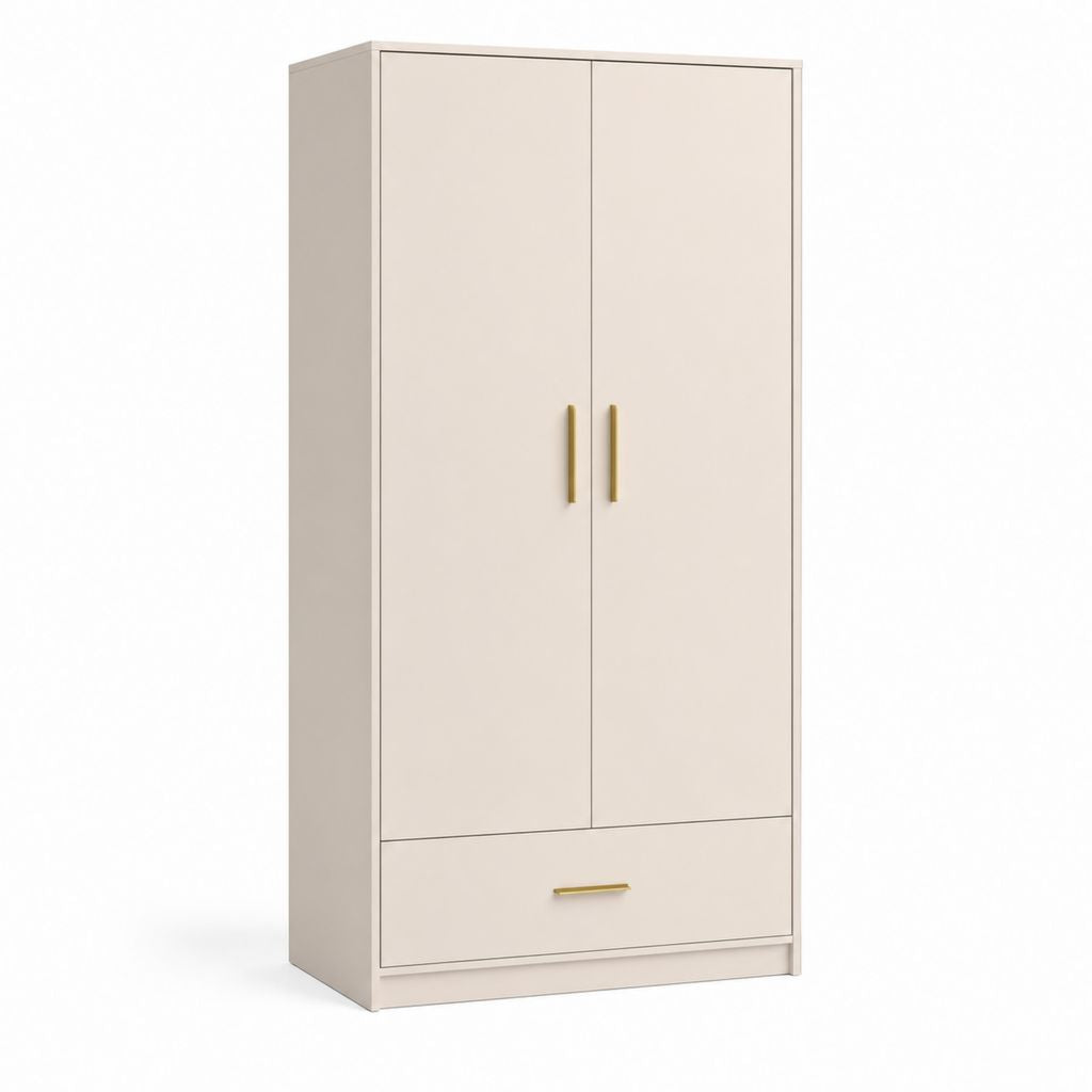 Armadio guardaroba a 2 ante con cassetto beige in pannello truciolare 80 x 52 x 180 cm